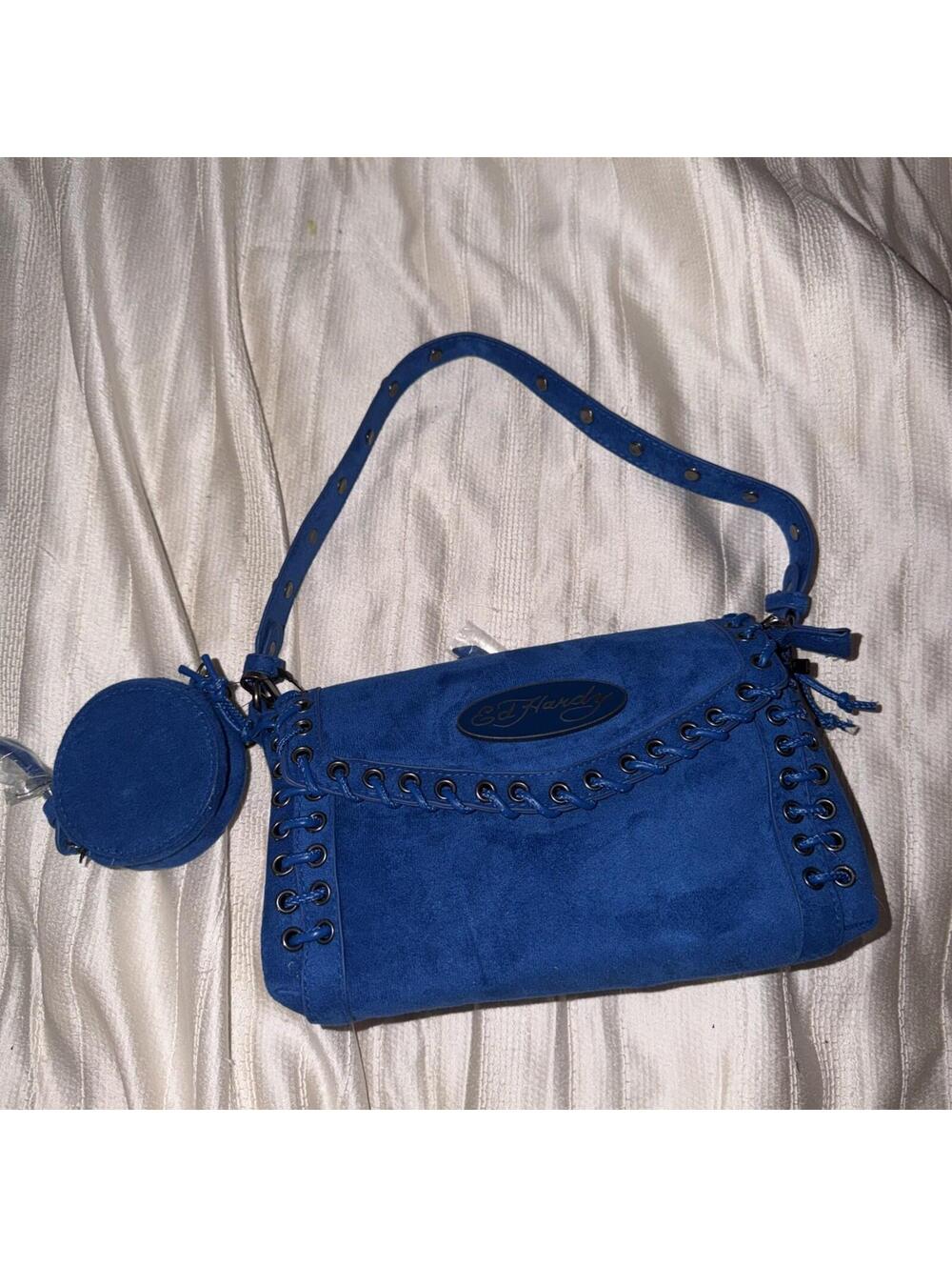 NWT Ed Hardy Cobalt Blue Suede Crossbody Shoulder Bag